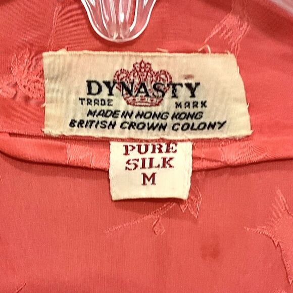 Vintage 50s Dynasty Hong Kong Silk Jacquard Peach Dressing Gown Robe Hostess Med - Picture 5 of 12